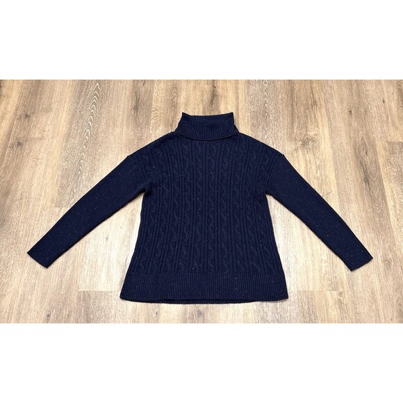 Talbots Navy Blue Cable Knit Turtleneck Sweater Womens Large Speckled - Picture 1 of 7